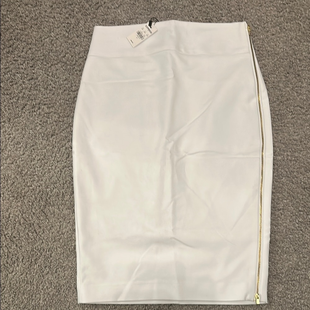 Express Ivory Pencil Skirt with Metallic Zipper